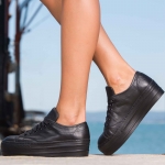 Clover Leather flatform sneakers, Black Color