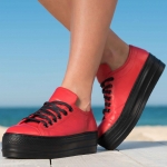 Clover Leather flatform sneakers, Red Color