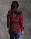 Super Plaid Shirt With Sequins, Red Color