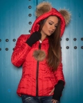 Snow Pom Pom Quilted Jacket, Coral Color