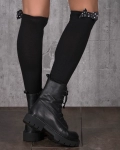 Vivid Black Leg Warmers With a Bow, Red Color