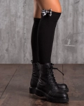 Vivid Black Leg Warmers With a Bow, White Color