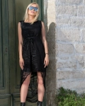 Poison Dress With Faux Leather Accent, Black Color