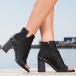 Supermodel Peep Toe Ankle Boots, Black Color