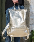 Absolute Leather Backpack, Silver Color