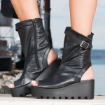 On Top Peep Toe Ankle Boots, Black Color