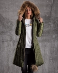 Perfecta Jacket With Real Fur Pom Pom, Green Color