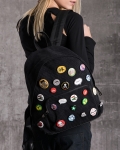 Velvet Corduroy Backpack With Pins, Black Color