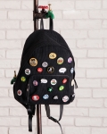 Velvet Corduroy Backpack With Pins, Black Color
