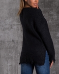 Loyal Distressed Hem Sweater, Black Color