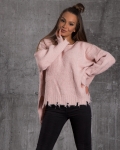 Loyal Distressed Hem Sweater, Pink Color