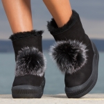 Eskimo Fur Pom Pom Boots, Black Color