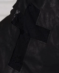 Voyage Leather Bag With Lace Cross Design, Black Color