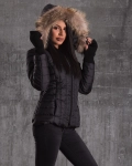 Interstellar Quilted Jacket With Real Fur Hood, Black Color