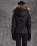 Interstellar Quilted Jacket With Real Fur Hood, Black Color