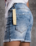 Memento Denim Shorts With Buttons, Blue Color