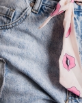 Kiss Me Boyfriend Jeans With Fabric Belt, Blue Color