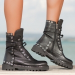 Katana Studded Leather Boots, Black Color