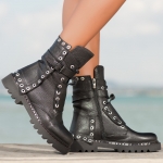 Katana Studded Leather Boots, Black Color