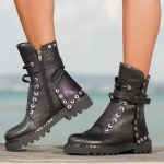 Katana Studded Leather Boots, Black Color