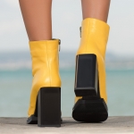 Dalton Block Heel Leather Booties, Yellow Color
