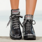 Cash Leather Ankle Boots, Black Color