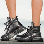 Cash Leather Ankle Boots, Black Color