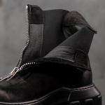 Contemporary Nubuck Leather Boots, Black Color