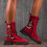 On Fire Boots with Patches, Red Color