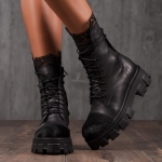 Glacier Leather Boots With Lace Trim, Black Color