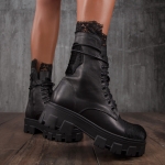 Glacier Leather Boots With Lace Trim, Black Color