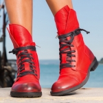 Freya Lace up ankle boots, Red Color