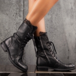 Romance Combat Boots With Studs and Lace Trim, Black Color