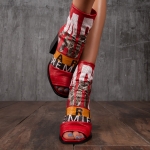 Media Peep-Toe Boots, Red Color