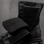 Interest Leather Boots, Black Color