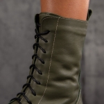 Factor Leather Boots, Green Color