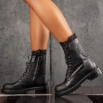 Arielle Boots With Lace Trim, Black Color