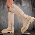 Josie Leather Boots, Beige Color