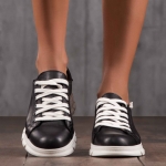 Royalty Leather Sneakers, Black Color