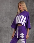 Visual Cropped Hoodie, Purple Color