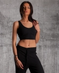 Modica Crop Top With Corset Effect, Black Color