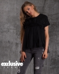 Volantes Top With Tulle Detail, Black Color