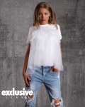 Volantes Top With Tulle Detail, White Color