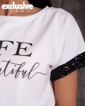 Life Is Beautiful T-Shirt With Sequins, White Color