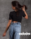 Over Crop Top With Gathered Effect, Black Color