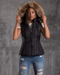 Feel Vest With Fur Trim, Black Color