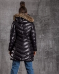 Polar Long Winter Jacket With Fur Trim, Black Color