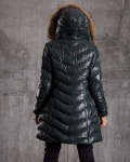Polar Long Winter Jacket With Fur Trim, Green Color