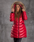 Polar Long Winter Jacket With Fur Trim, Red Color