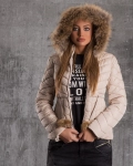 Obsession Jacket With Real Fur Pom Poms, Black Color